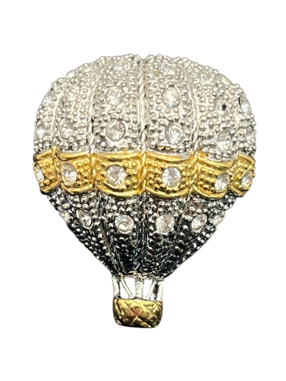 Roman hot air balloon silver & gold tone clear rhinestone vintage brooch pin